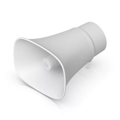 Ubiquiti UP-AI-Horn-Speaker-W All-weather PoE 120 dB horn speaker with advanced AI alert functionality and versatile wall, corner, and pole mounting options
