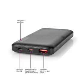   Nedis UPBKPD10000BK hordozható külső akkumulátor, powerbank 10000mAh