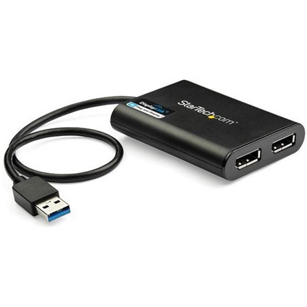 StarTech USB-A 3.0 -> 2db DisplayPort 1.2 M/F adapter 0.3m fekete