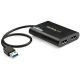 StarTech USB-A 3.0 -> 2db DisplayPort 1.2 M/F adapter 0.3m fekete