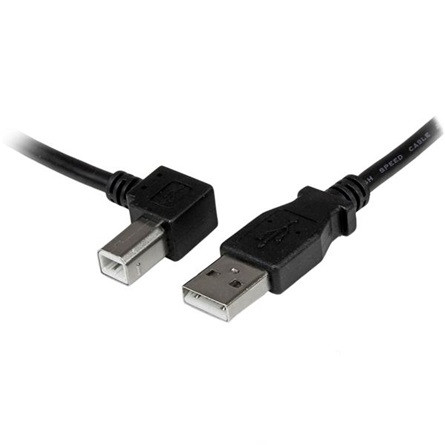 StarTech USB-A 2.0 -> USB-B 2.0 M/M adatkábel 3m fekete egyenes/90° bal