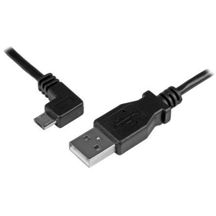 StarTech USB-A 2.0 -> USB-B 2.0 micro M/M adatkábel 0.5m fekete egyenes/bal 90°