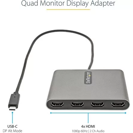 StarTech QUAD MONITOR DISPLAY USB-C 3.2 Gen1 -> 4db HDMI 2.0 M/F adapter 0.3m szürke