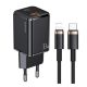 USAMS T43 hálózati töltő USB+Type-C aljzat 33W, PD gyorstöltő 3.0 + lightning kábel, FEKETE