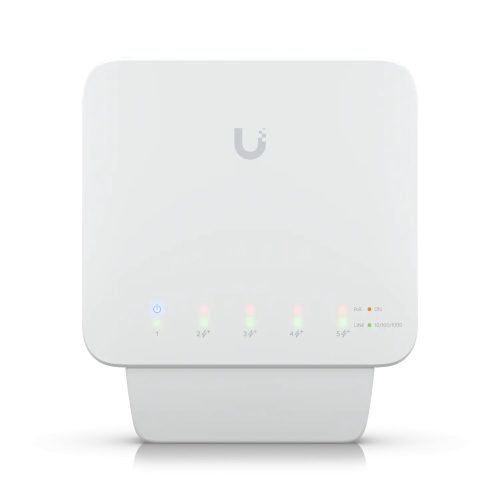 Ubiquiti network switch, 5 RJ45 Gigabit Ethernet ports, 1 PoE input and 4 PoE output links