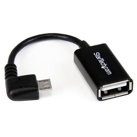 StarTech USB-B 2.0 micro -> USB-A 2.0 M/F adatkábel 0.15m fekete 90°/egyenes, OTG