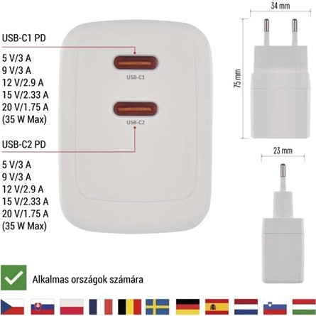 Emos GaN PD 35 W max. univerzális USB töltő