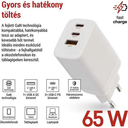Emos GaN PD 65 W max. univerzális USB töltő