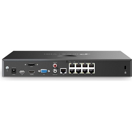 TP-link NVR rögzítő - NVR2008H-8MP (8 csatorna, 8 PoE+ port 93W; H265+, 8MP, HDMI, VGA, 2xUSB, 2xSata, audio)