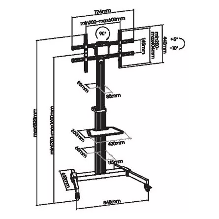 SBOX FS-444 37"-86" monitor TV gurulós tartó állvány fekete-ezüst