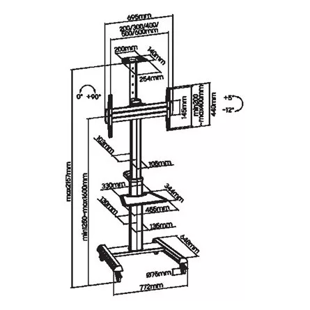 SBOX FS-446-2 37"-70" monitor TV gurulós tartó állvány fekete