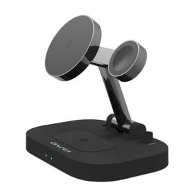   AWEI iPhone 16 5G AWEI asztali töltőállvány 4in1 15W, Apple Watch töltő, FEKETE