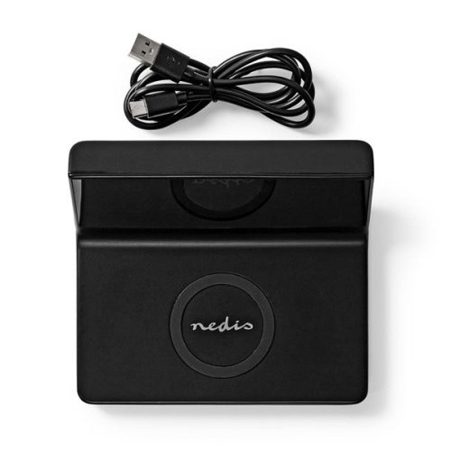 Nedis WCACQ20BK ébresztő óra vezeték nélküli telefon töltővel, Qi tanúsítvánnyal rendelkező 5 / 7,5 / 10 / 15 W töltés