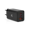 Nedis WCGPD65W100BK PD töltő / tápegység 65W, 5A, GaN, QC, automatikus feszültségválasztás, USB-A / 2x USB-C