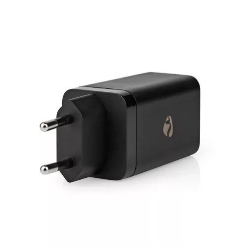 Nedis WCGPD65W100BK PD töltő / tápegység 65W, 5A, GaN, QC, automatikus feszültségválasztás, USB-A / 2x USB-C