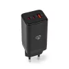 Nedis WCGPD65W100BK PD töltő / tápegység 65W, 5A, GaN, QC, automatikus feszültségválasztás, USB-A / 2x USB-C