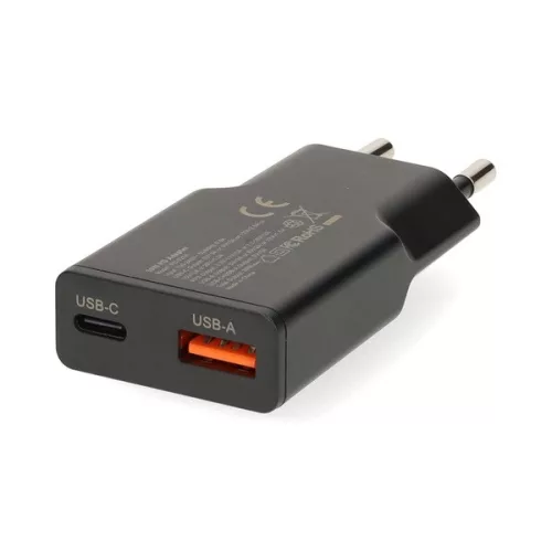 Nedis WCHA20BK gyorstöltő USB-A / USB-C töltő, GaN, PD3.0, 20W, fekete