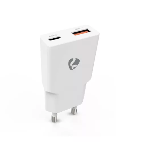 Nedis WCHA30WT gyorstöltő USB-A / USB-C töltő, GaN, PD3.0, QC, Gyorstöltési funkció 1,5 / 2,0 / 2,5 / 3,0 A, 30W, fehér
