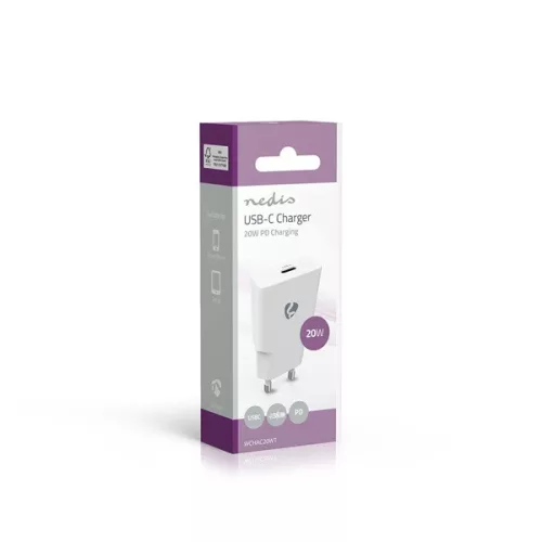 Nedis WCHAC20WT fali USB töltő, 20 W, GaN, PD3.0, 1,67 / 2,22 / 3,0 A, USB-C, automatikus feszültségválasztás