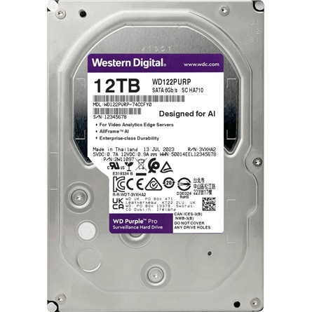Western Digital HDD AV WD Purple Pro (3.5'', 12TB, 512MB, 7200 RPM, SATA 6 Gb/s)