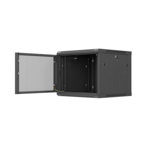 Lanberg 19" fali rack szekrény 9U/600X600 perforált ajtó, lapraszerelt, fekete