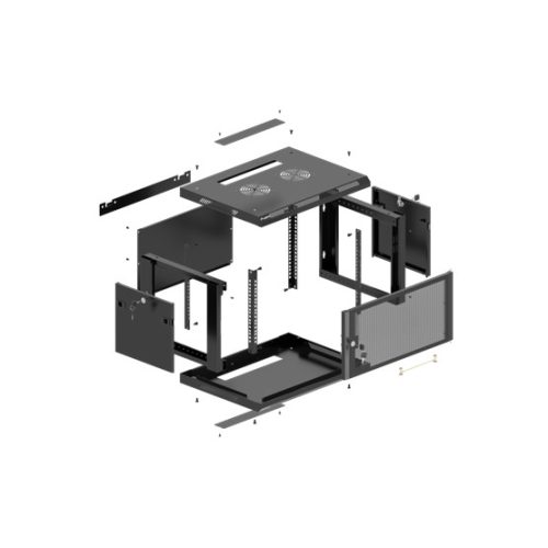 Lanberg 19" fali rack szekrény 9U/600X600 perforált ajtó, lapraszerelt, fekete