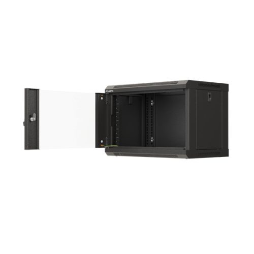 Lanberg 19" fali rack szekrény 6U/540X350 üvegajtó, lapraszerelt, fekete