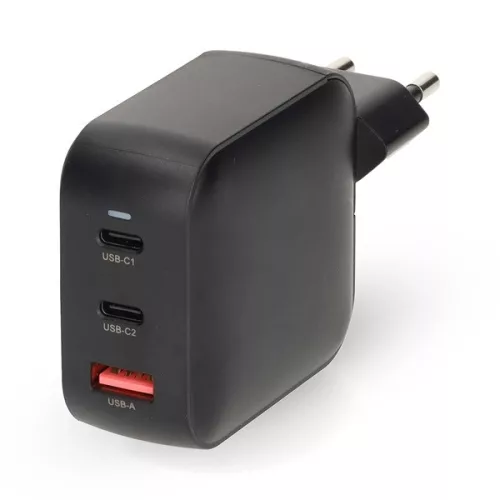 Nedis WGCHA100WBK töltő 100 W, GaN, PD3.0, QC 2,5 / 3,0 / 5,0 A, Kimenetek száma: 3, USB-A / 2x USB-C, fekete