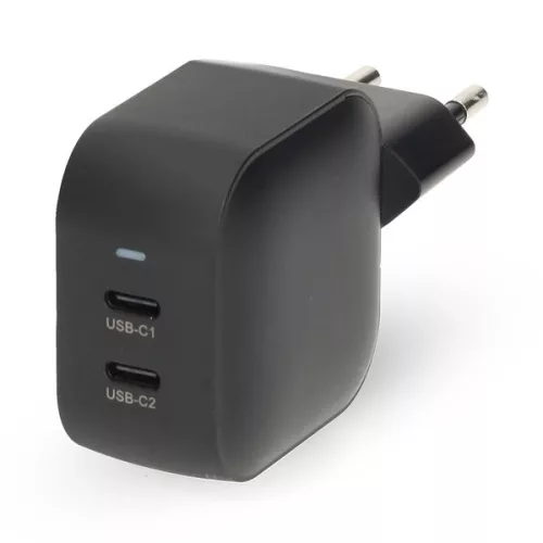 Nedis WGCHA45WBK töltő 45 W | GaN | PD3.0, Gyorstöltési funkció, 2,25 / 3,0 A, 2x USB-C, Automatikus feszültségválasztás