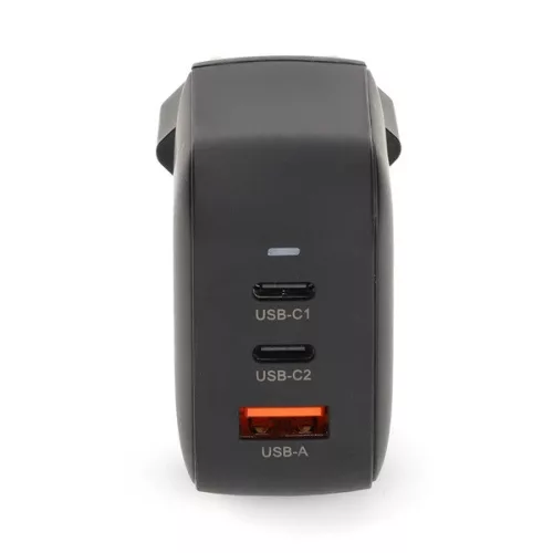 Nedis WGCHA70WBK töltő 70 W, GaN, PD3.0, QC 1,5 / 2,25 / 2,5 / 3,0 / 3,5 A, Kimenetek száma: 3, USB-A / 2x USB-C