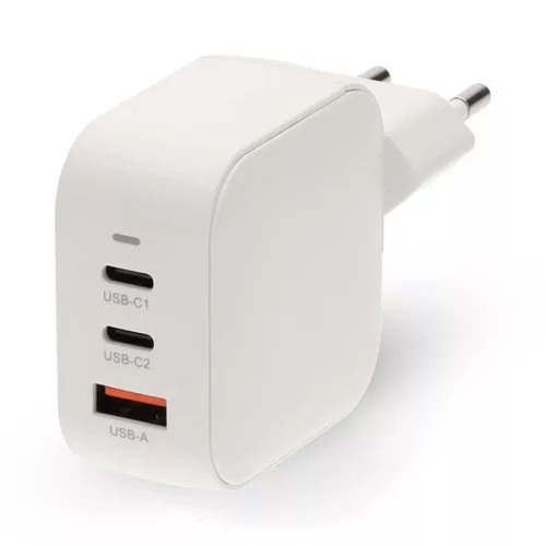 Nedis WGCHA70WWT töltő 70 W, GaN, PD3.0, QC 1,5 / 2,25 / 2,5 / 3,0 / 3,5 A, Kimenetek száma: 3, USB-A / 2x USB-C, fehér
