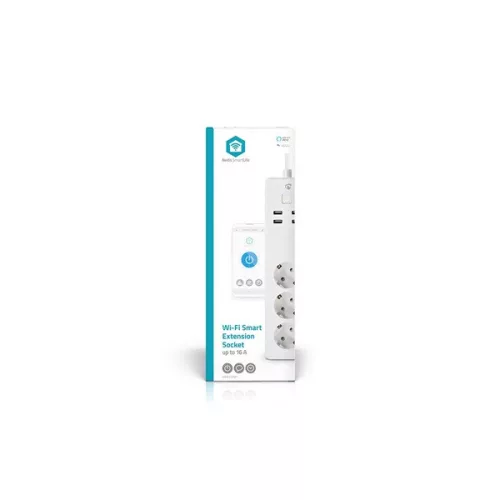 Nedis WIFIP312FWT, WIFI okos elosztó, 3x 230V földelt aljzat / 4x USB aljzat, 16A, 3680W, túlfeszültség védelemmel