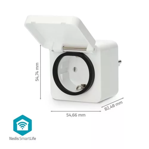 Nedis WIFIPO130FWT kültéri okos konnektor, Wi-Fi, IP44, fogyasztás mérő, 3680 W, földelt érintkező, Android™ / IOS