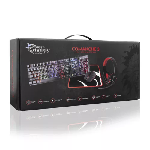 WHITESHARK WHITE SHARK COMANCHE-3 gamer combo billetyűzet (magyar) + egér + fejhallgató + egérpad
