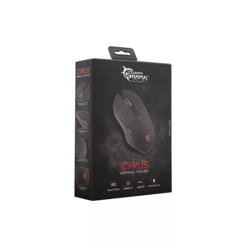 WHITESHARK WHITE SHARK GM-3001 CYRUS gaming egér, fekete, 3200dpi