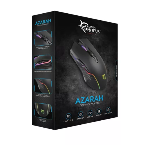 WHITESHARK WHITE SHARK GM-5003 AZARAH gaming egér, fekete, 6400dpi