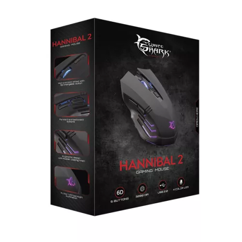 WHITESHARK WHITE SHARK HANNIBAL-2 fekete gamer egér