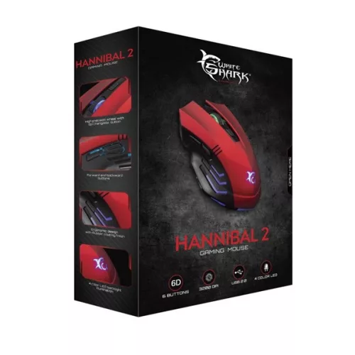 WHITESHARK WHITE SHARK HANNIBAL-2 piros gamer egér