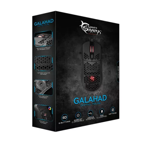 WHITESHARK WHITE SHARK GM-5007B GALAHAD gamer egér, fekete, 6400 dpi