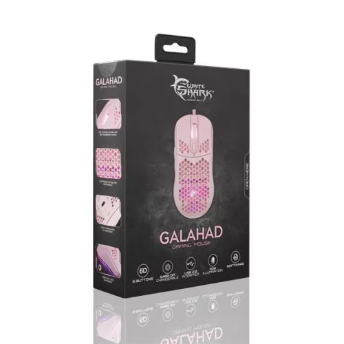 WHITESHARK WHITE SHARK GM-5007P GALAHAD gamer egér, pink, 6400 dpi