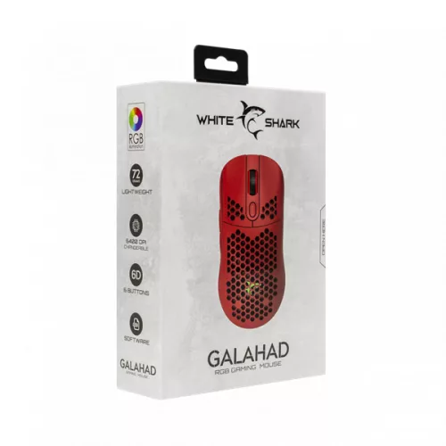 WHITESHARK WHITE SHARK GM-5007R GALAHAD gamer egér, piros, 6400 dpi