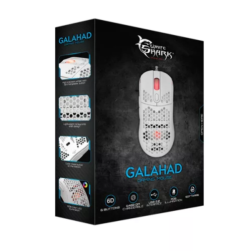 WHITESHARK WHITE SHARK GM-5007W GALAHAD gamer egér, fehér, 6400 dpi