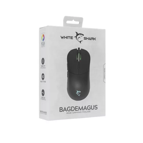 WHITESHARK WHITE SHARK BAGDEMAGUS-B, GM-5010B gamer egér, 6D, fekete, 7200 dpi, RGB