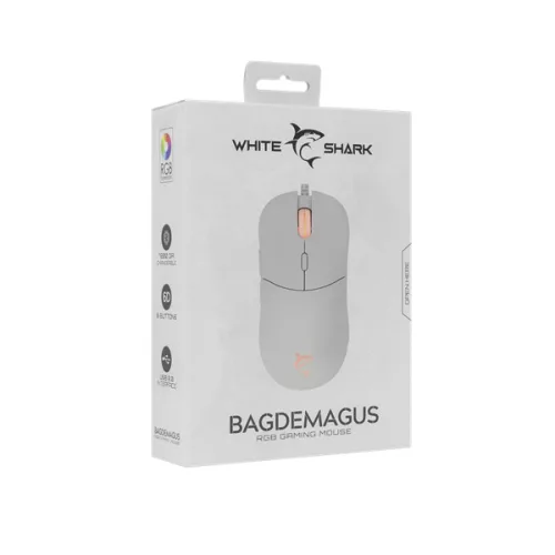 WHITESHARK WHITE SHARK BAGDEMAGUS-W, GM-5010W gamer egér, 6D, fehér, 7200 dpi, RGB