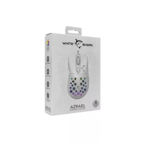 WHITESHARK WHITE SHARK AZRAEL-W, GM-5013W gamer egér,6D, fehér, 7200 dpi, RGB