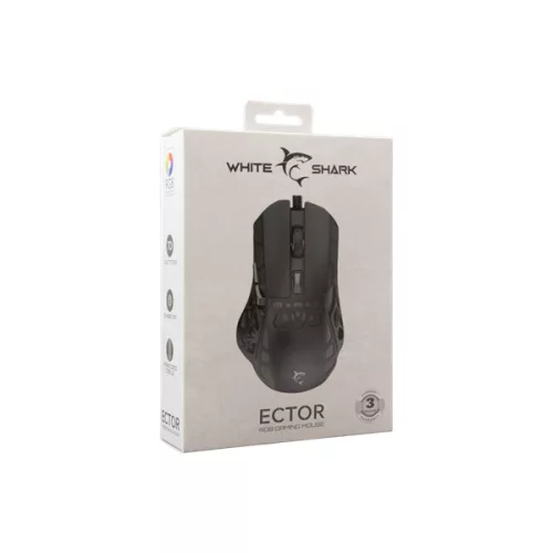 WHITESHARK WHITE SHARK ECTOR-B GM-5016B RGB gamer egér, 12.200 dpi, 7 gombos fekete