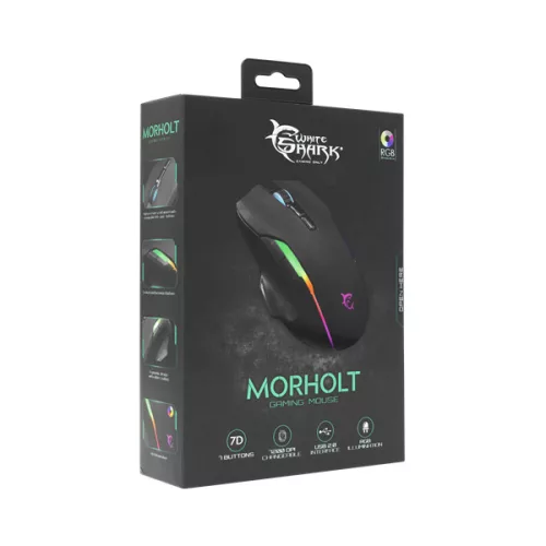 WHITESHARK WHITE SHARK MORHOLT (GM-9009) gamer egér, 7D, fekete, 7200 dpi, RGB