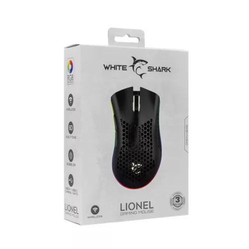 WHITESHARK WHITE SHARK LIONEL-B, WGM-5012B vezeték nélküli gamer egér, fekete, 10000 dpi