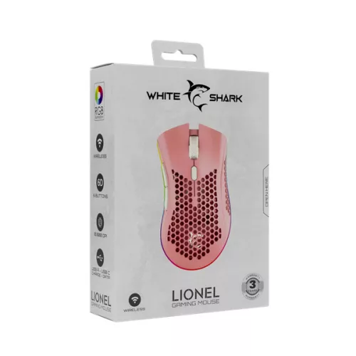WHITESHARK WHITE SHARK LIONEL-P, WGM-5012P vezeték nélküli gamer egér, pink, 10000 dpi