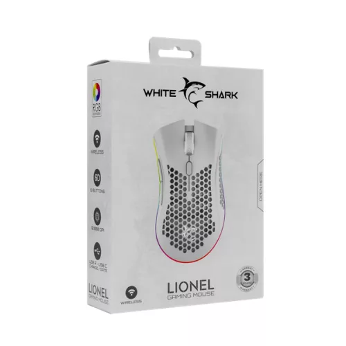 WHITESHARK WHITE SHARK LIONEL-W, WGM-5012W vezeték nélküli gamer egér, fehér, 10000 dpi